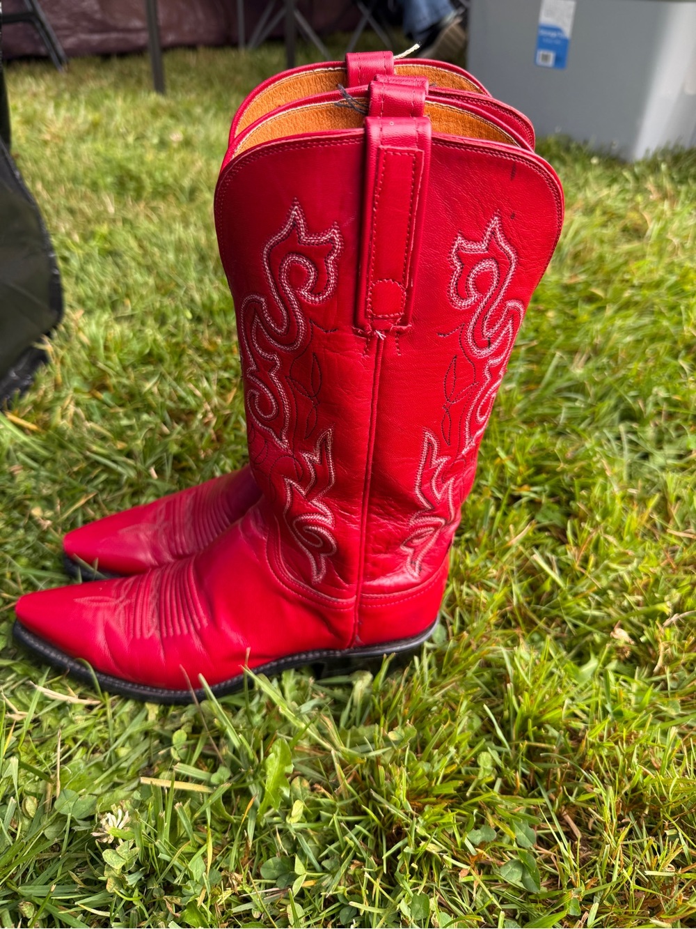 1883 Lucchese Red Leather Cowboy Boots - Picture 2 of 5